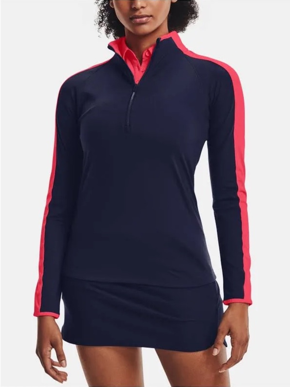 Under Armour Navy Quarter-Zip Top with Pink Side Stripes